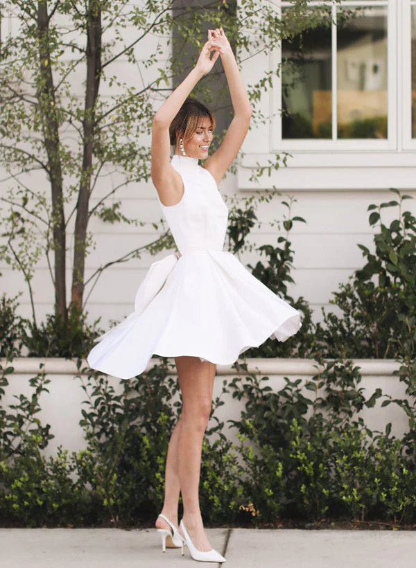 Wholesa A-Line Halter Sleeveless Satin Wedding Dresses With Bow